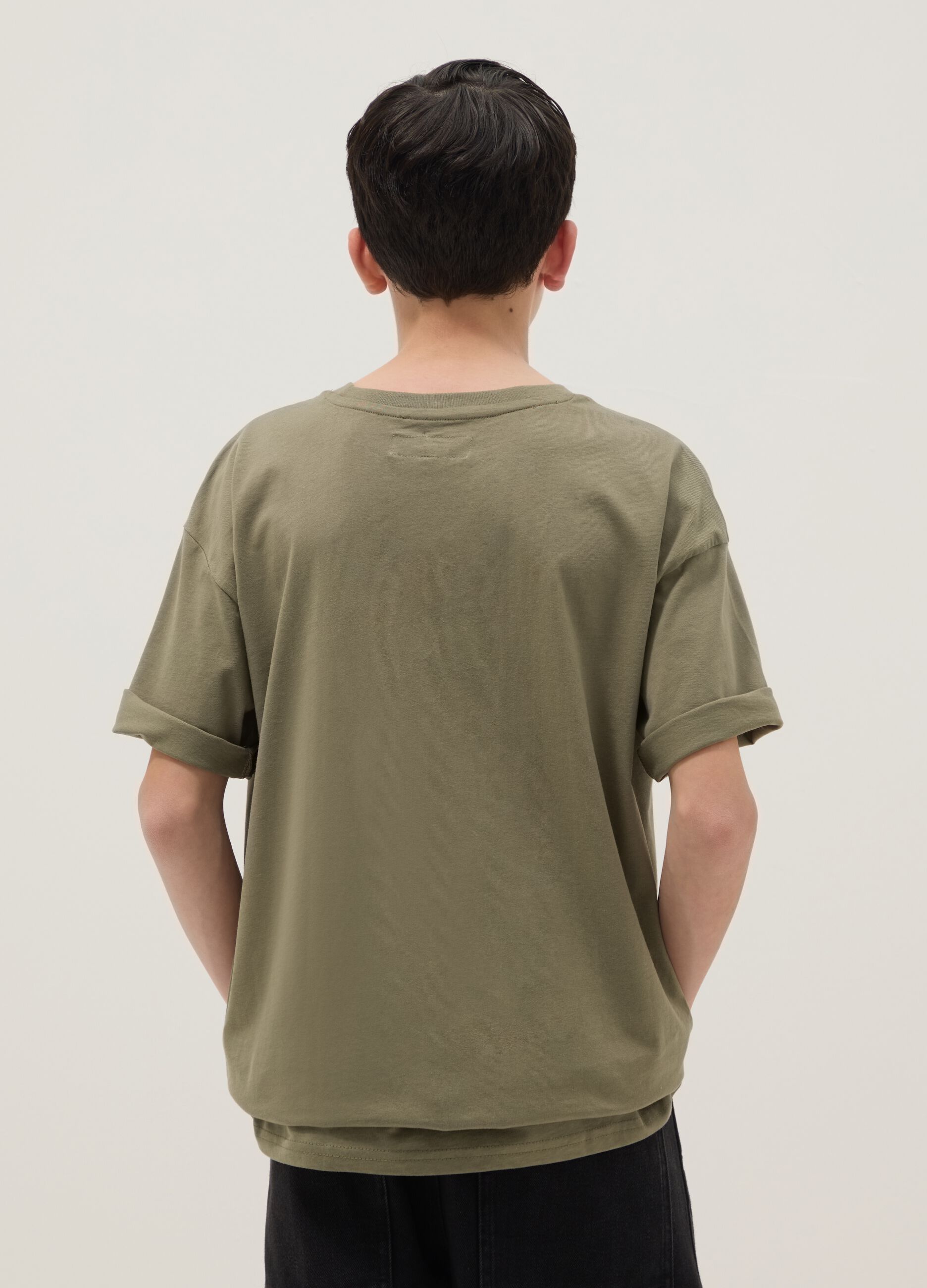 Kids' green pure cotton regular fit T-shirt with print