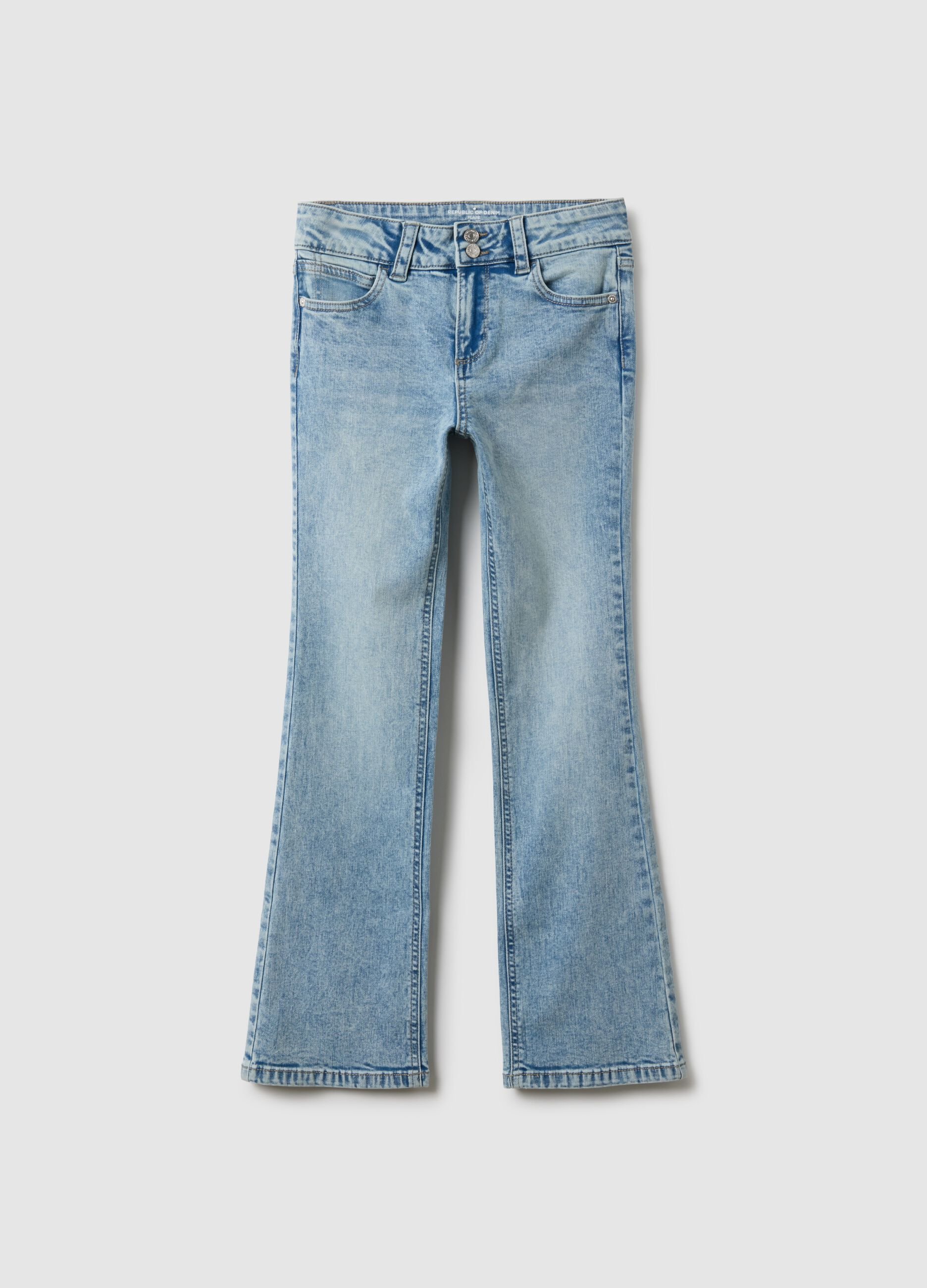 Girls' blue stretch cotton flare jeans