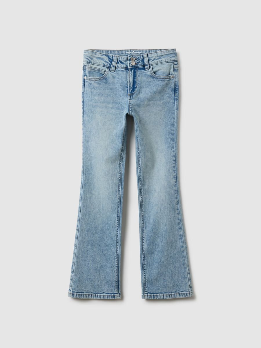 Girls' blue stretch cotton flare jeans_0