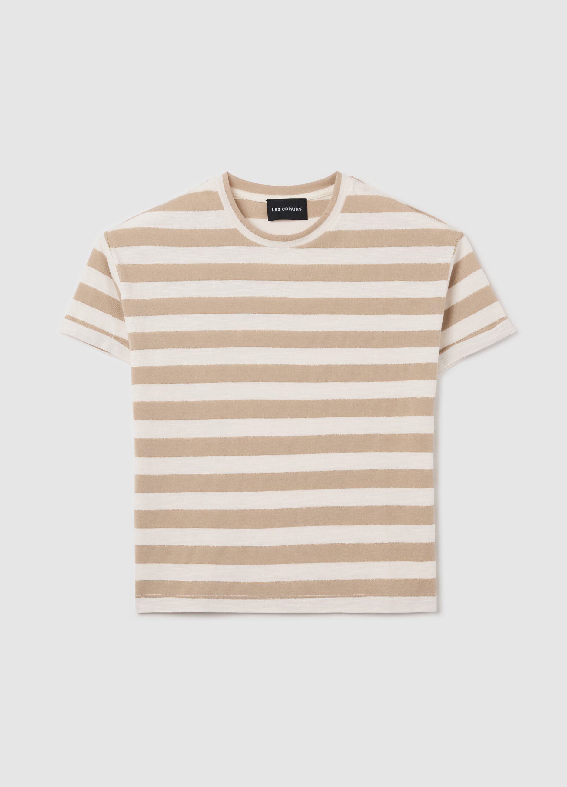 T-shirt with white and beige lurex stripes