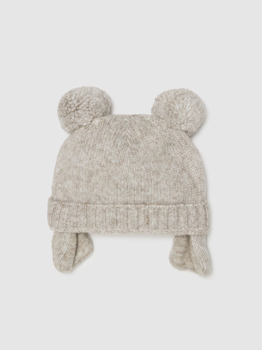 Cappello da neonata beige con pon pon_1