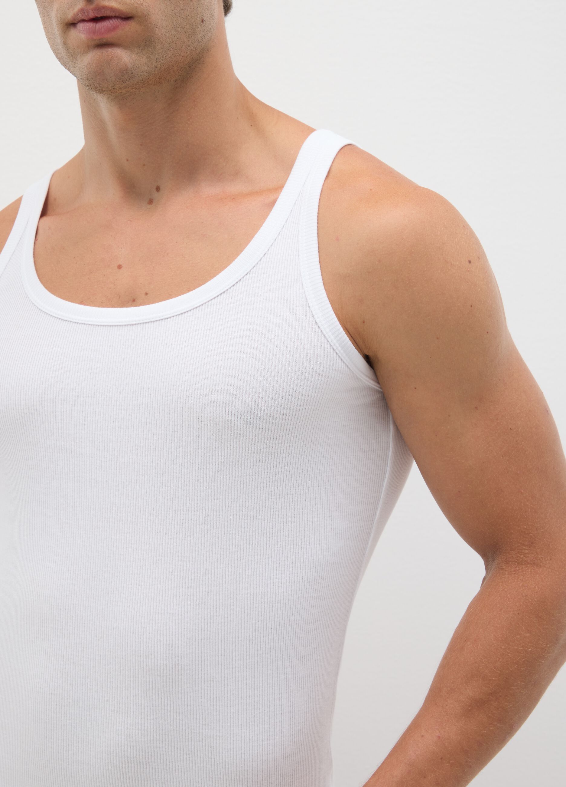 Men's White Sleeveless Cotton Shirt