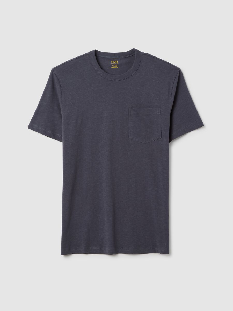 Grey pure cotton regular fit men's T-shirt with pocket_0