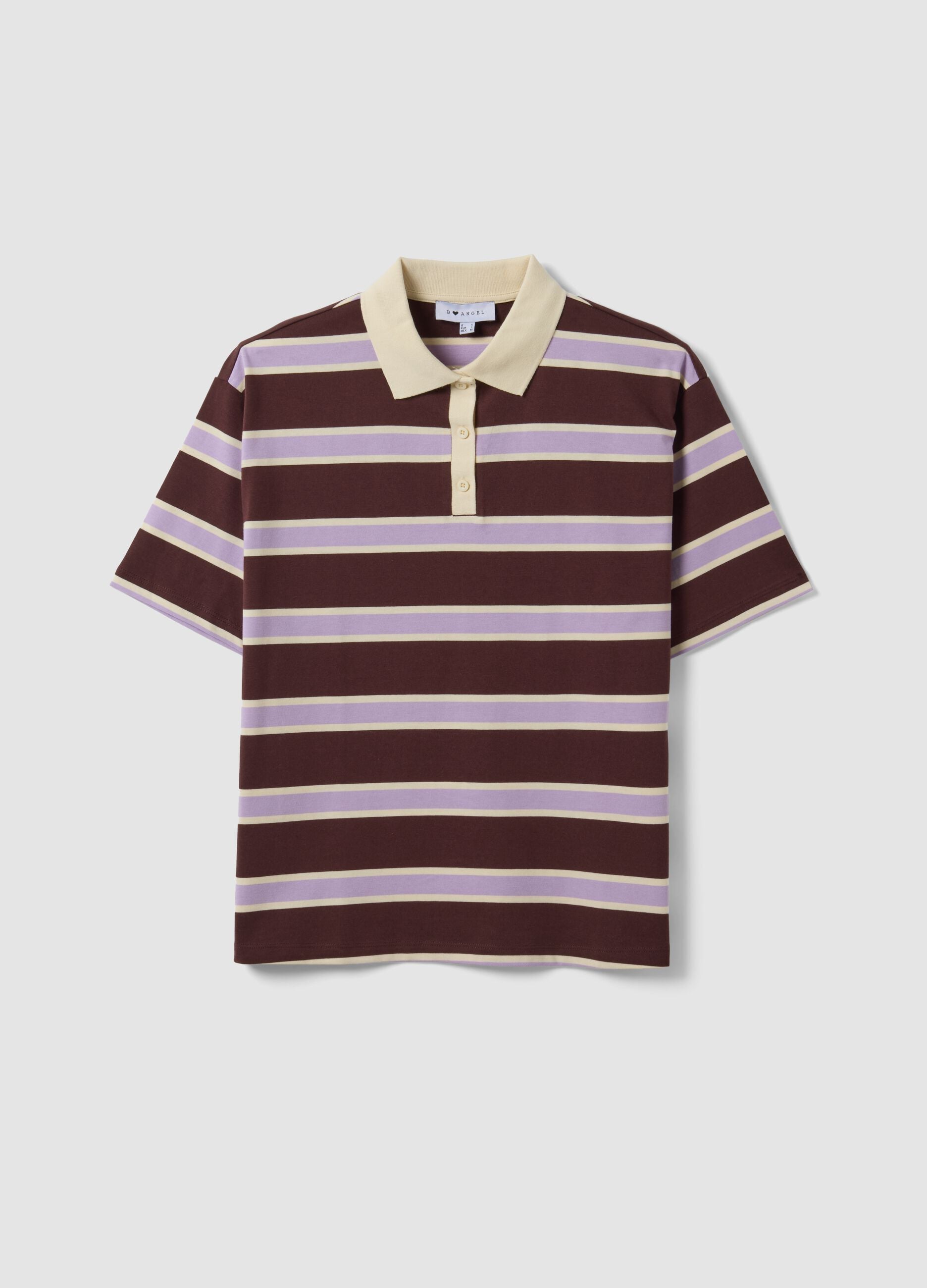 Brown pure cotton oversized striped polo