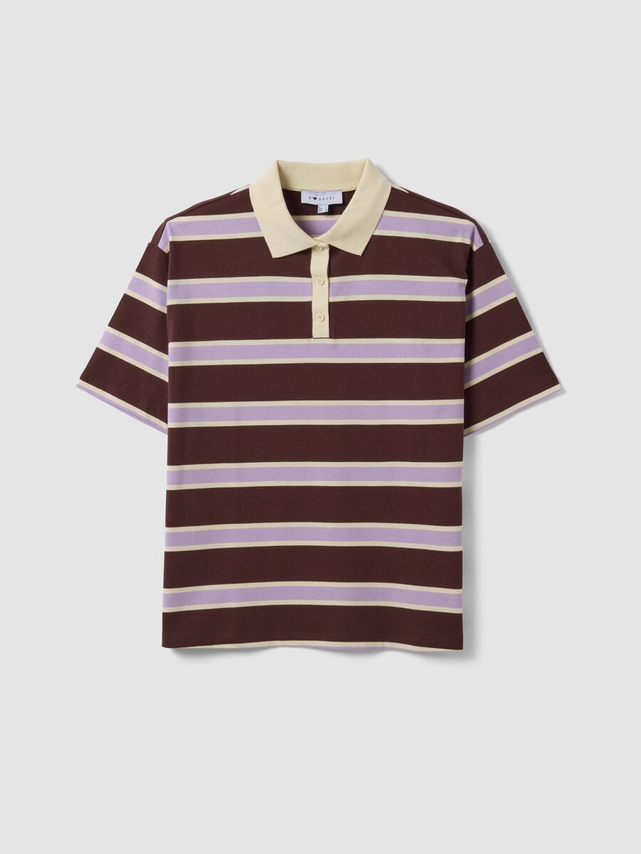 Polo marrone in puro cotone a righe over fit_0