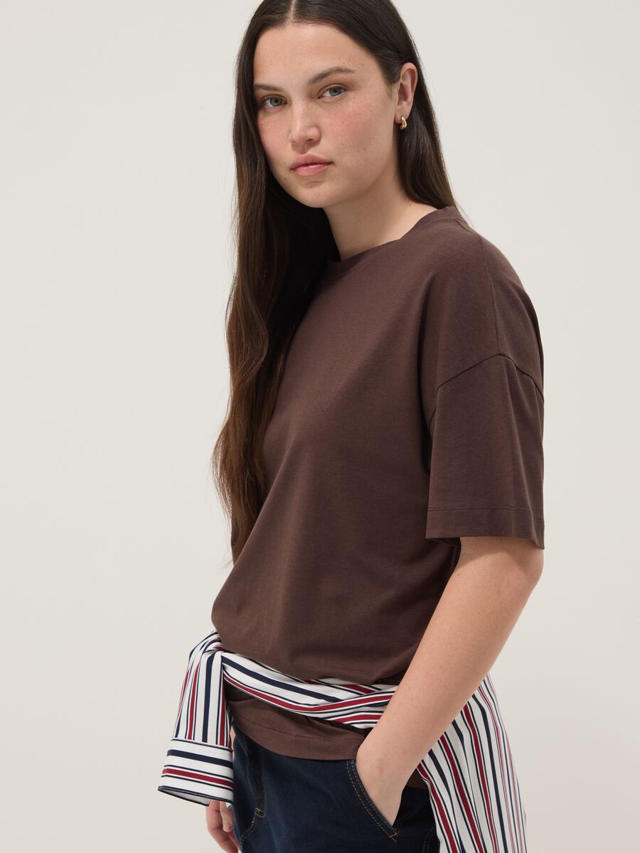 Brown stretch cotton and modal T-shirt_0