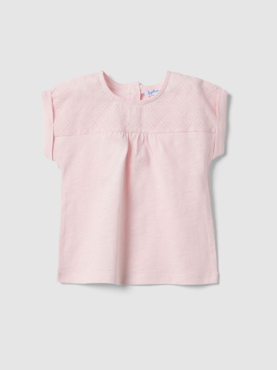 Girls' pink pure cotton T-shirt regular fit with embroidery_0