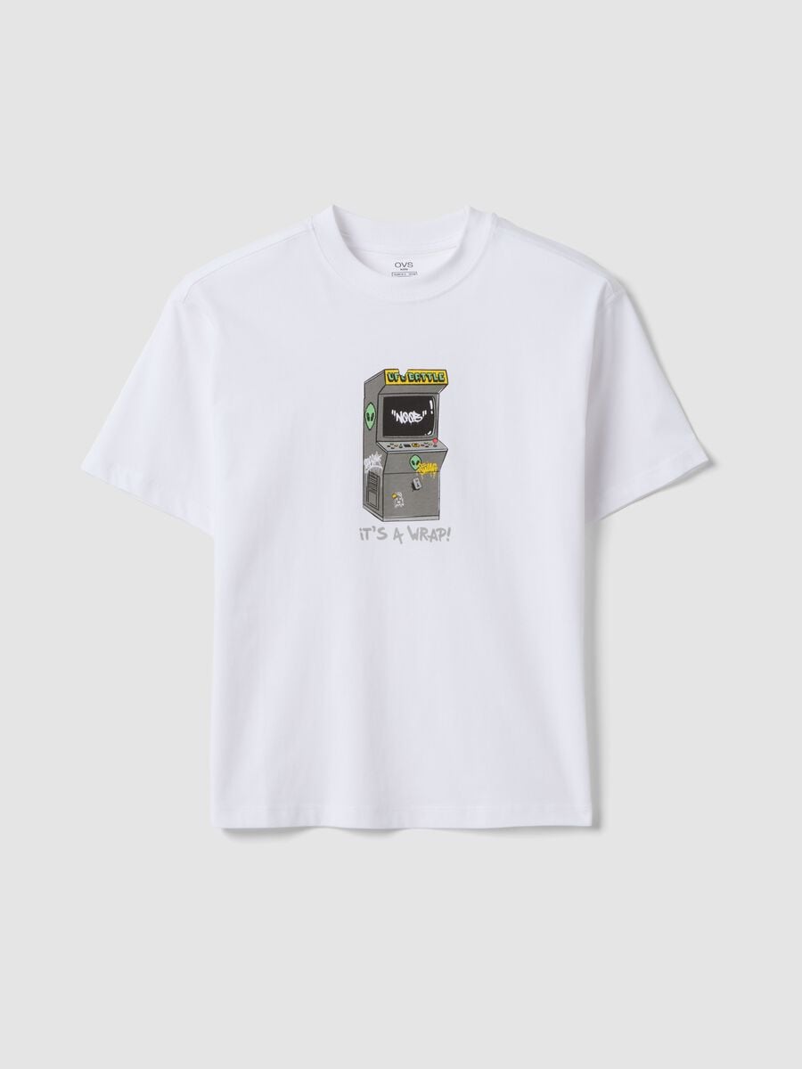 White pure cotton boys&rsquo; T-shirt with oversized fit and print_3