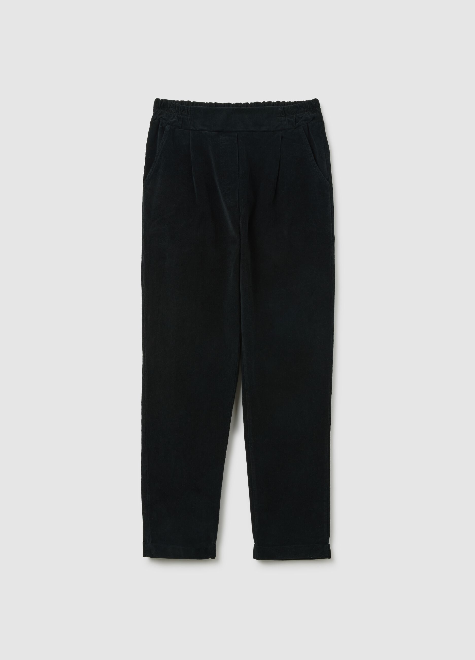 Black stretchy cotton regular fit trousers