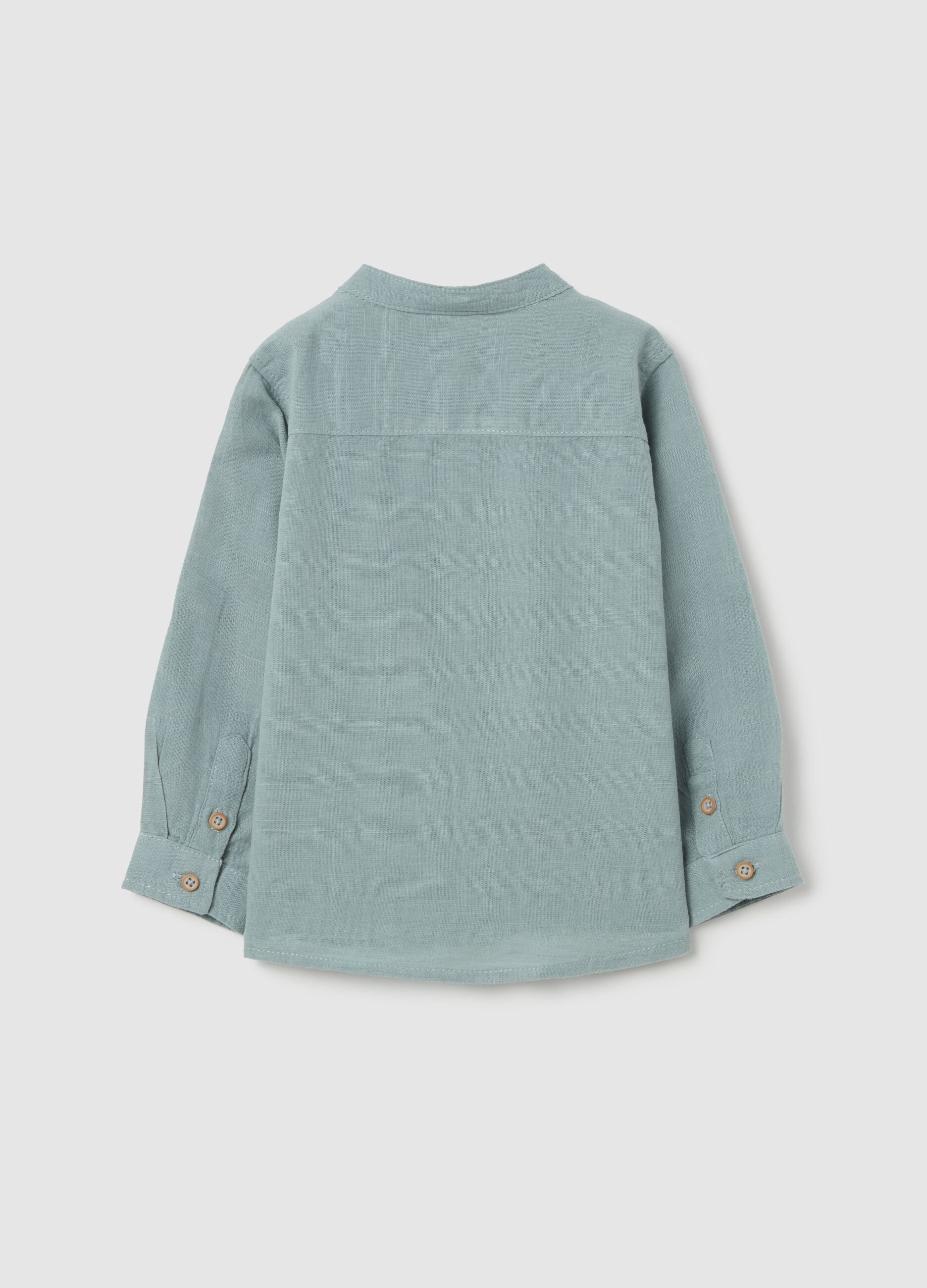 Camicia in cotone e lino colletto coreana 