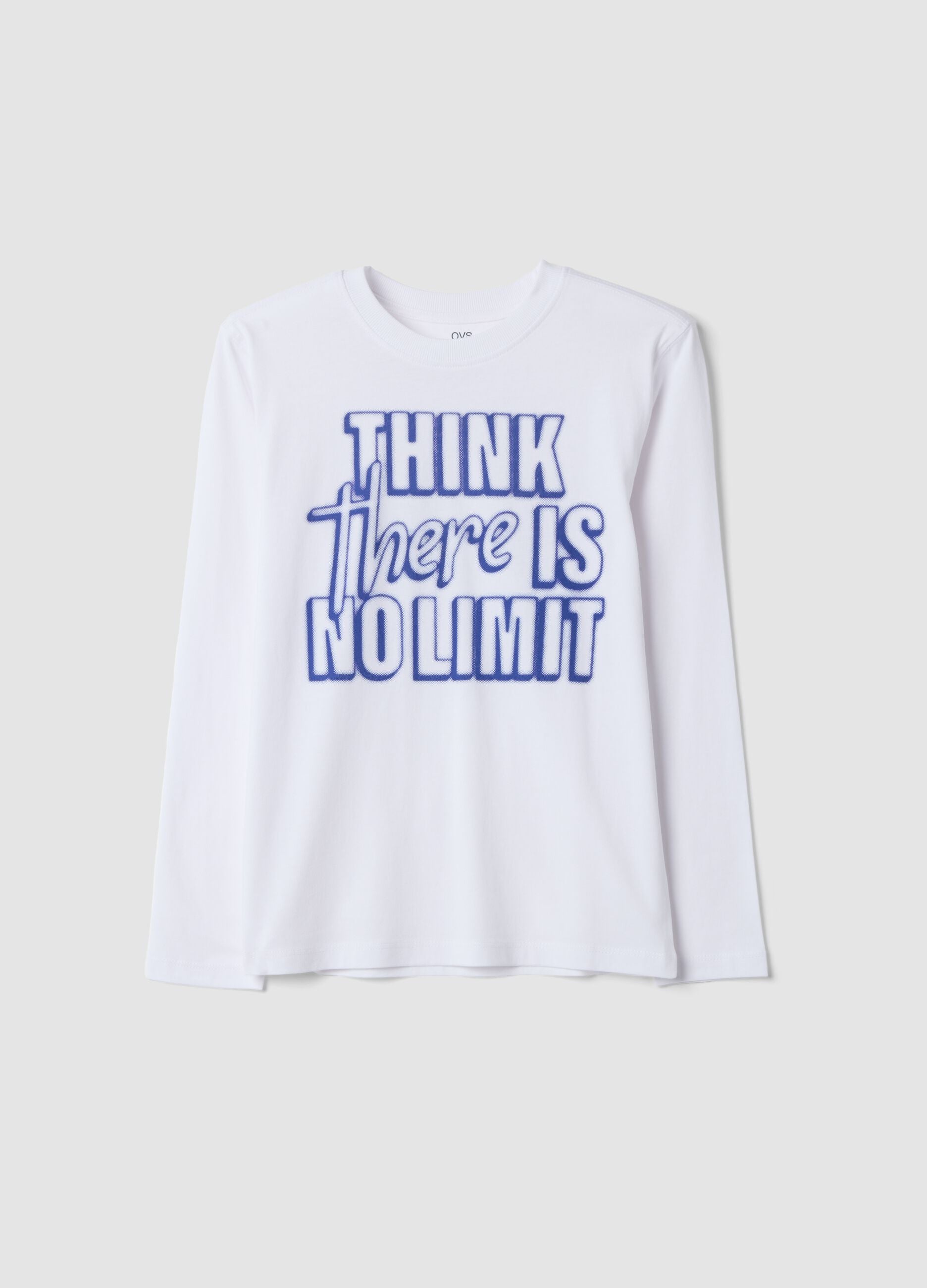 White crew-neck T-shirt in pure organic cotton with slogan, relaxed fit