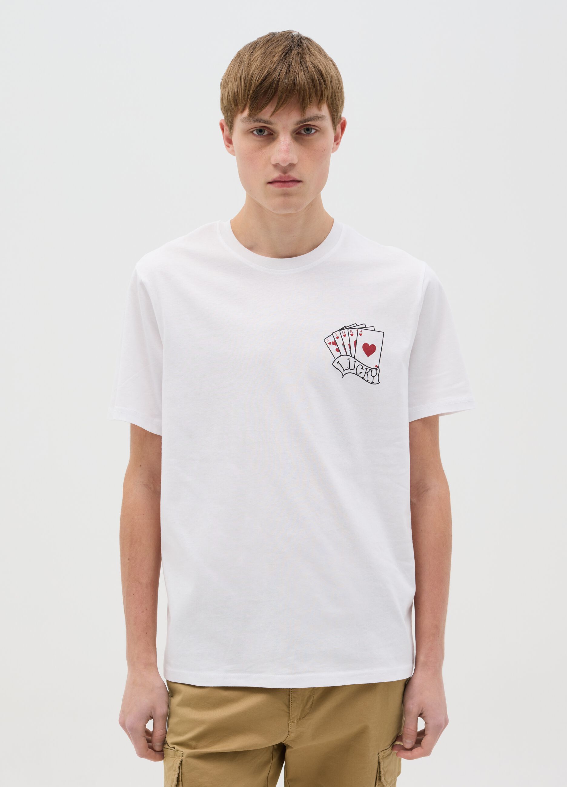 Cotton T-shirt with poker cards print