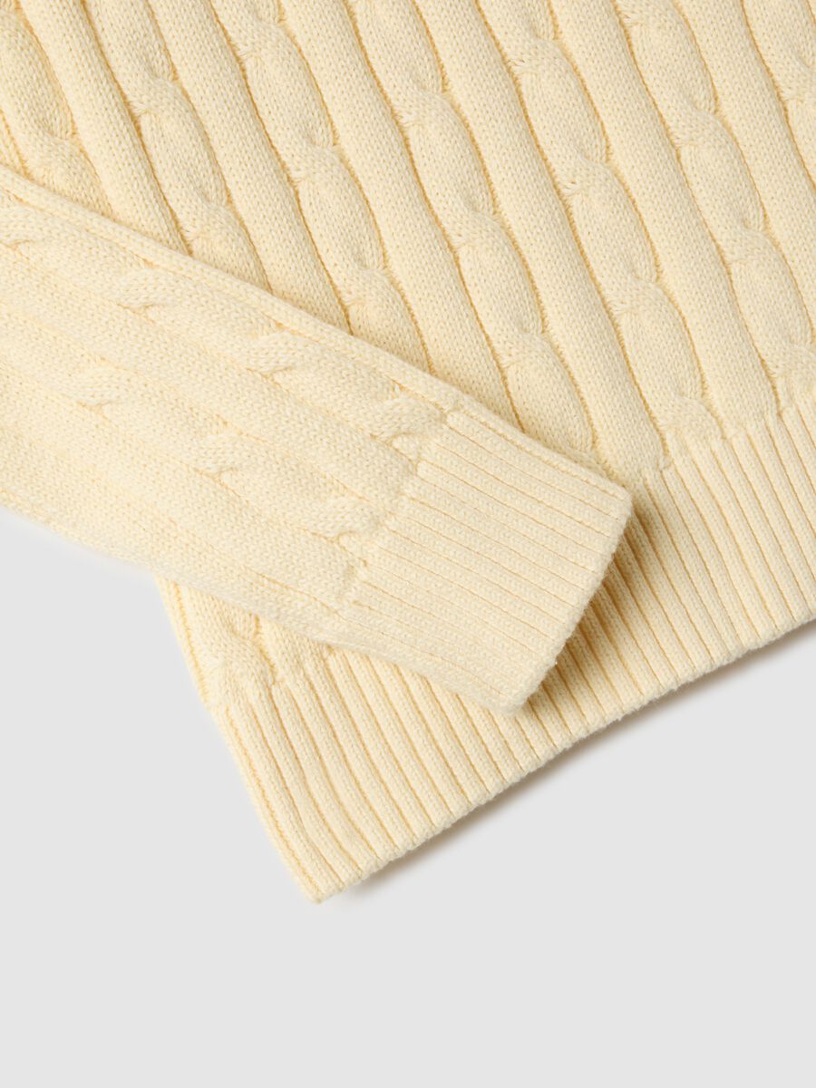 Yellow pure cotton regular fit cable knit jumper_5