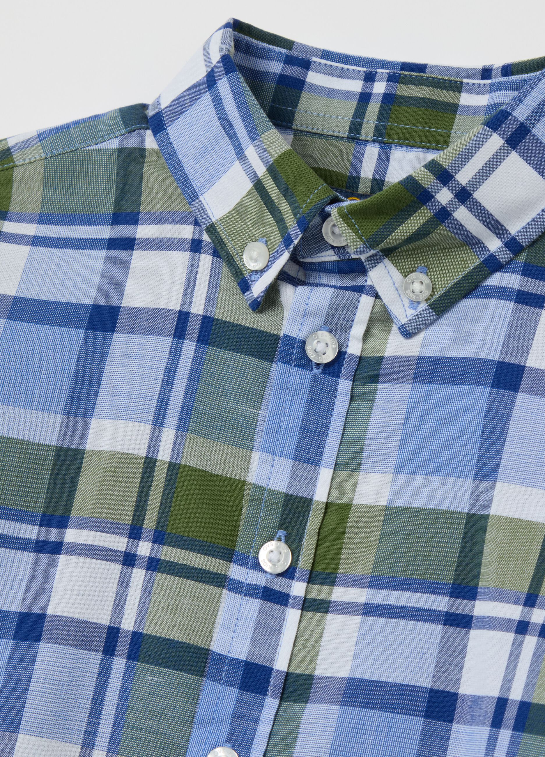 Shirt with button-down collar and check pattern