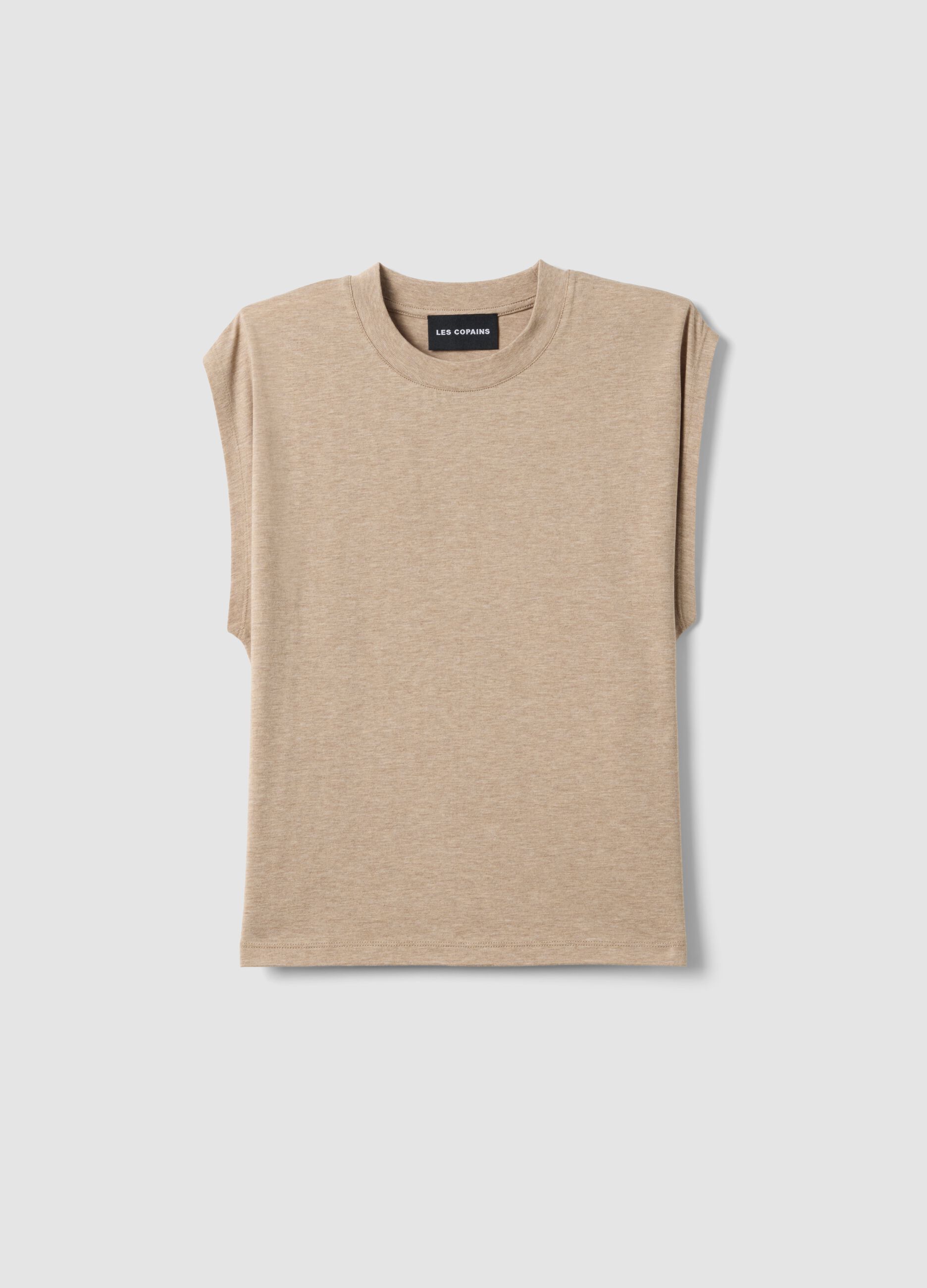 Beige regular-fit lyocell and cotton blend T-shirt with wide sleeves