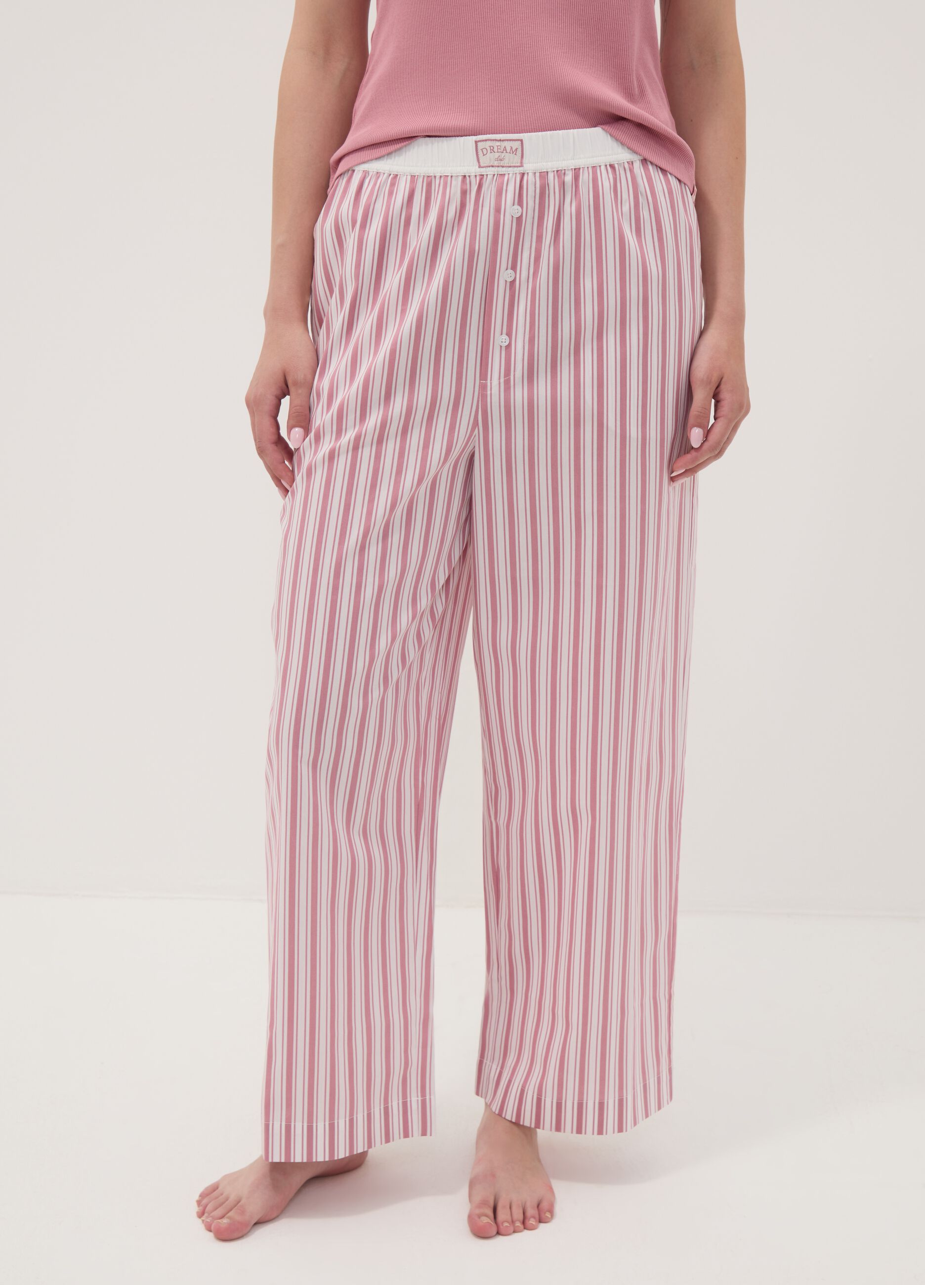 Pink striped stretch cotton-blend poplin pyjama trousers
