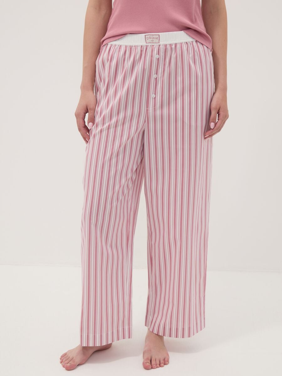 Pantaloni pigiama rosa in cotone organico a righe regular fit_1