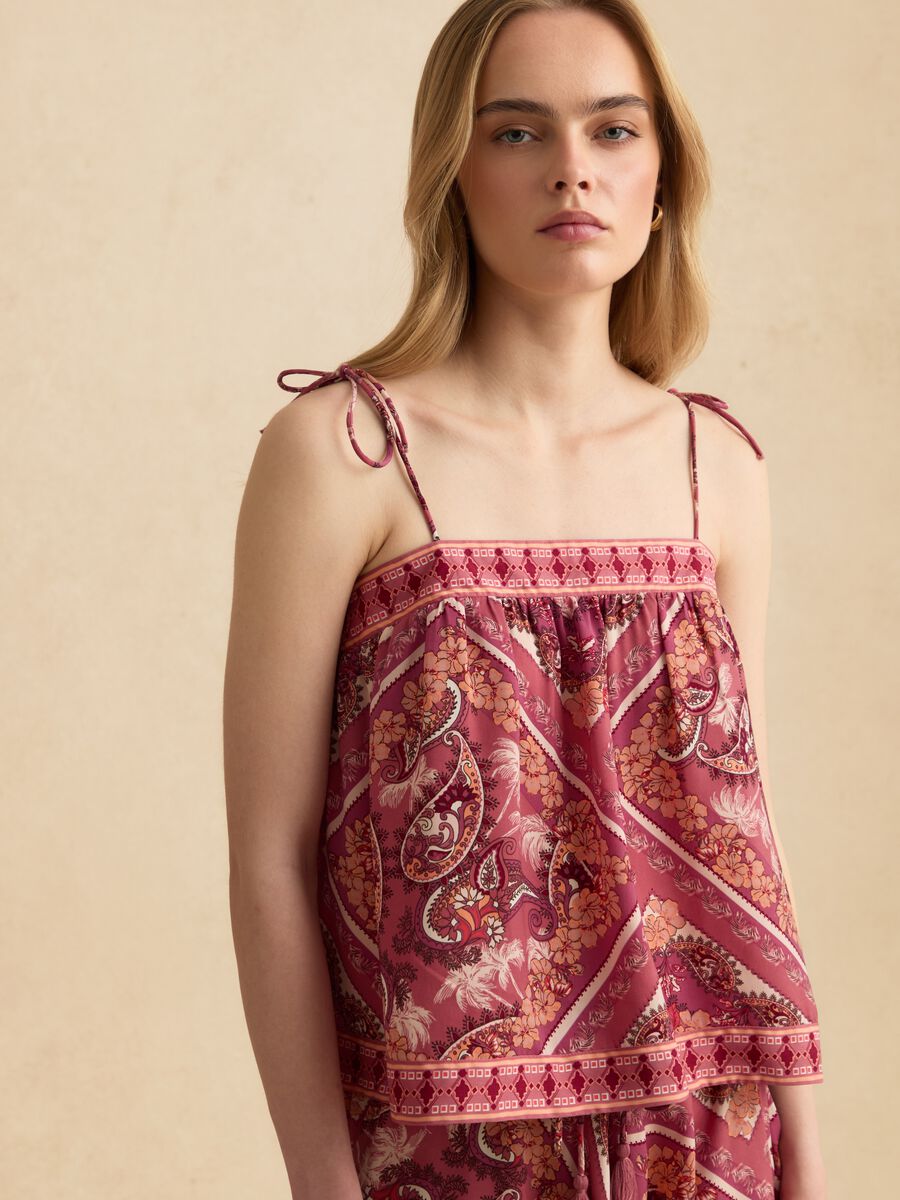 Regular-fit multicolour blouse with thin straps and floral print_0
