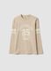 Beige pure organic cotton T-shirt with college print for boys_3