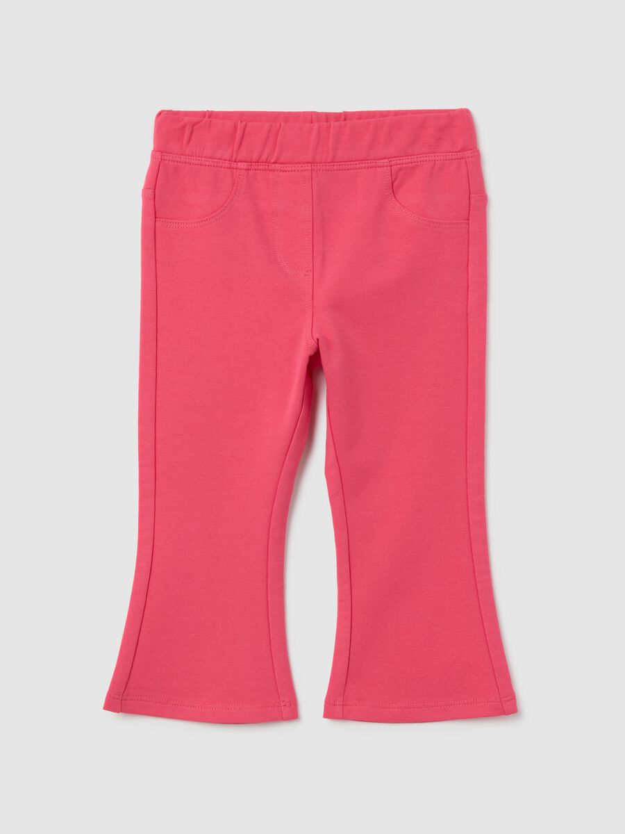 Pink stretch cotton flare baby girl trousers_0