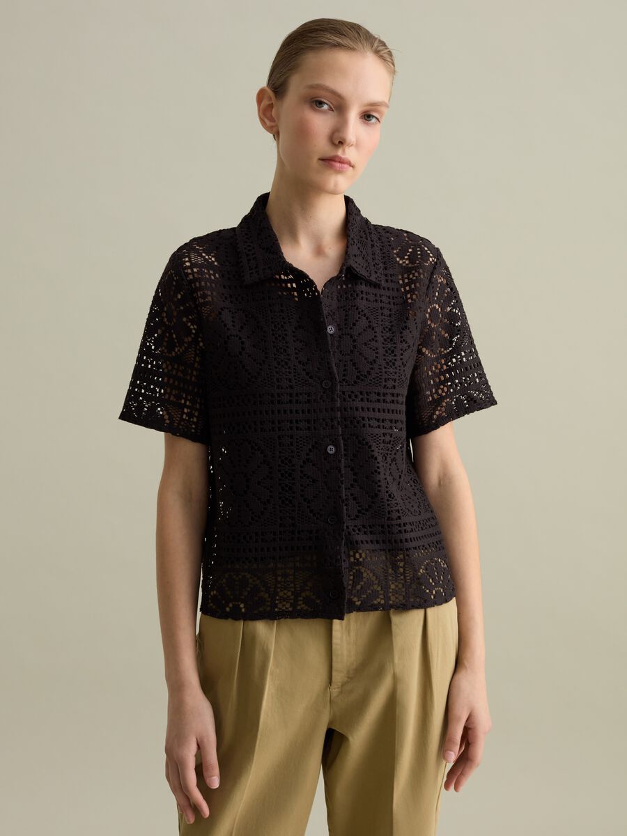 Black polo shirt in lace_0