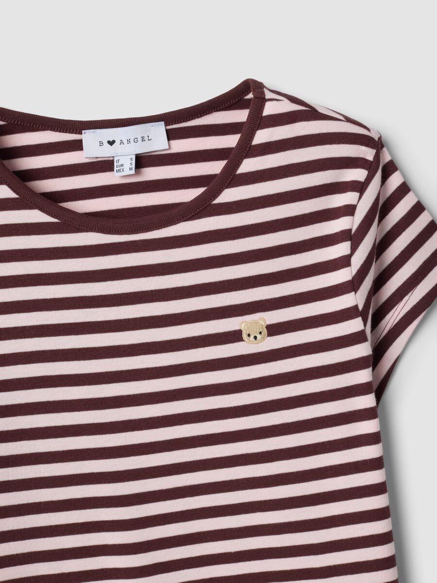 Brown pure cotton crew-neck striped T-shirt_1