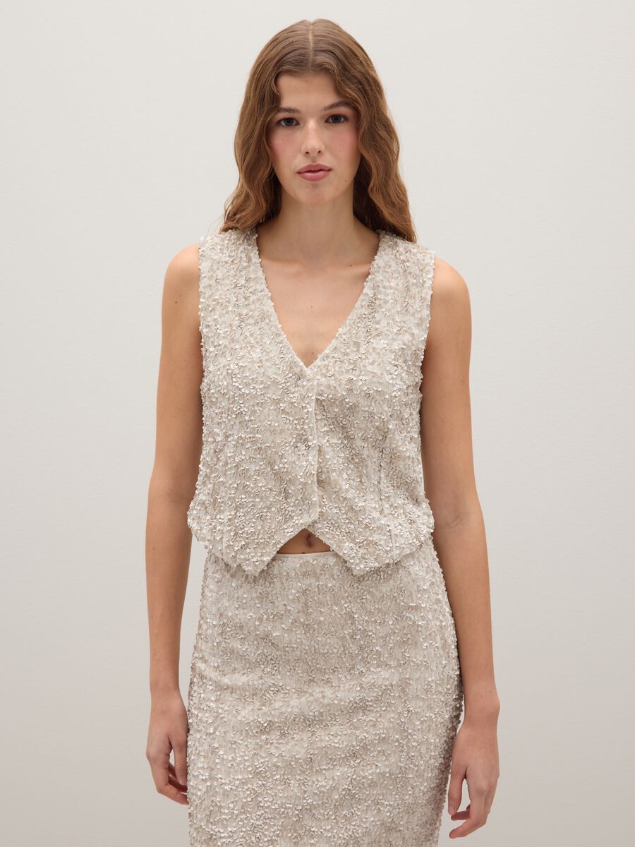 Beige regular fit waistcoat with sequins_1