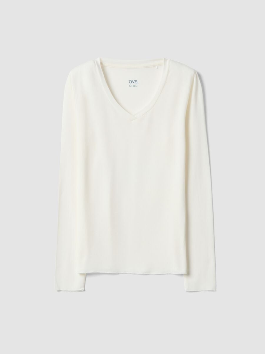 T-shirt bianca in modal elasticizzato con girocollo regular fit_0