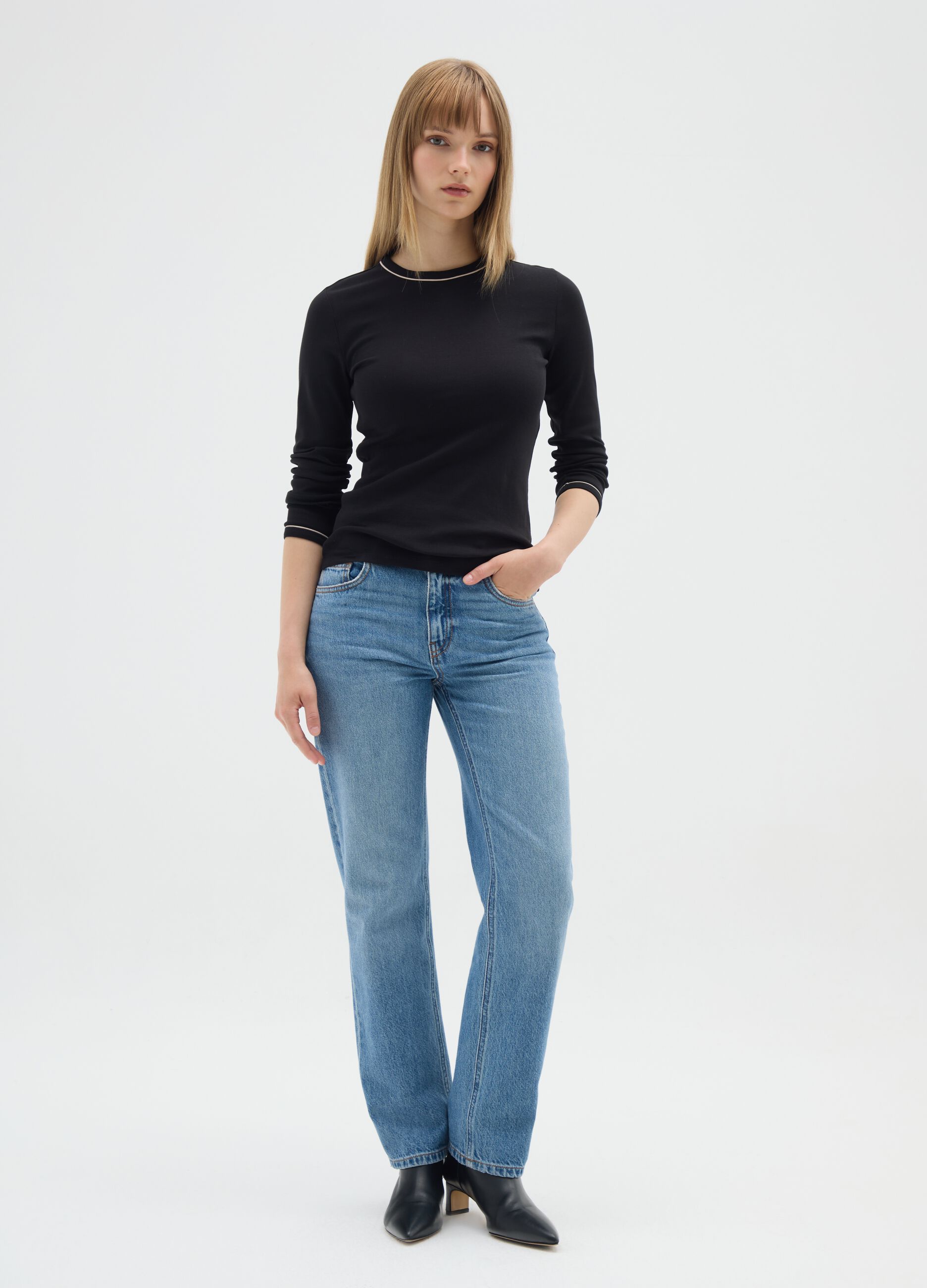 Maglia in puro cotone nero regular fit