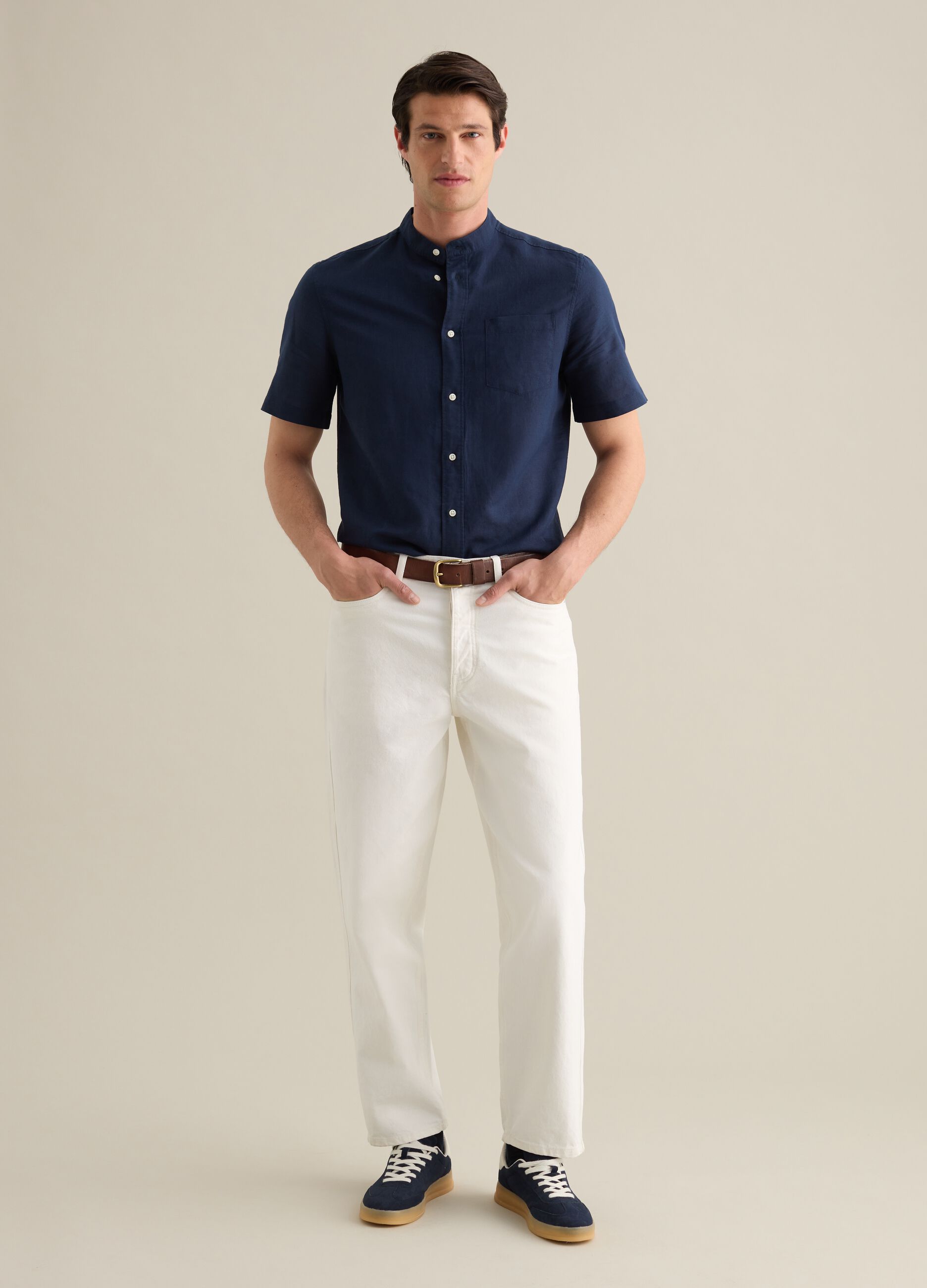 Blue Korean shirt in linen and cotton
