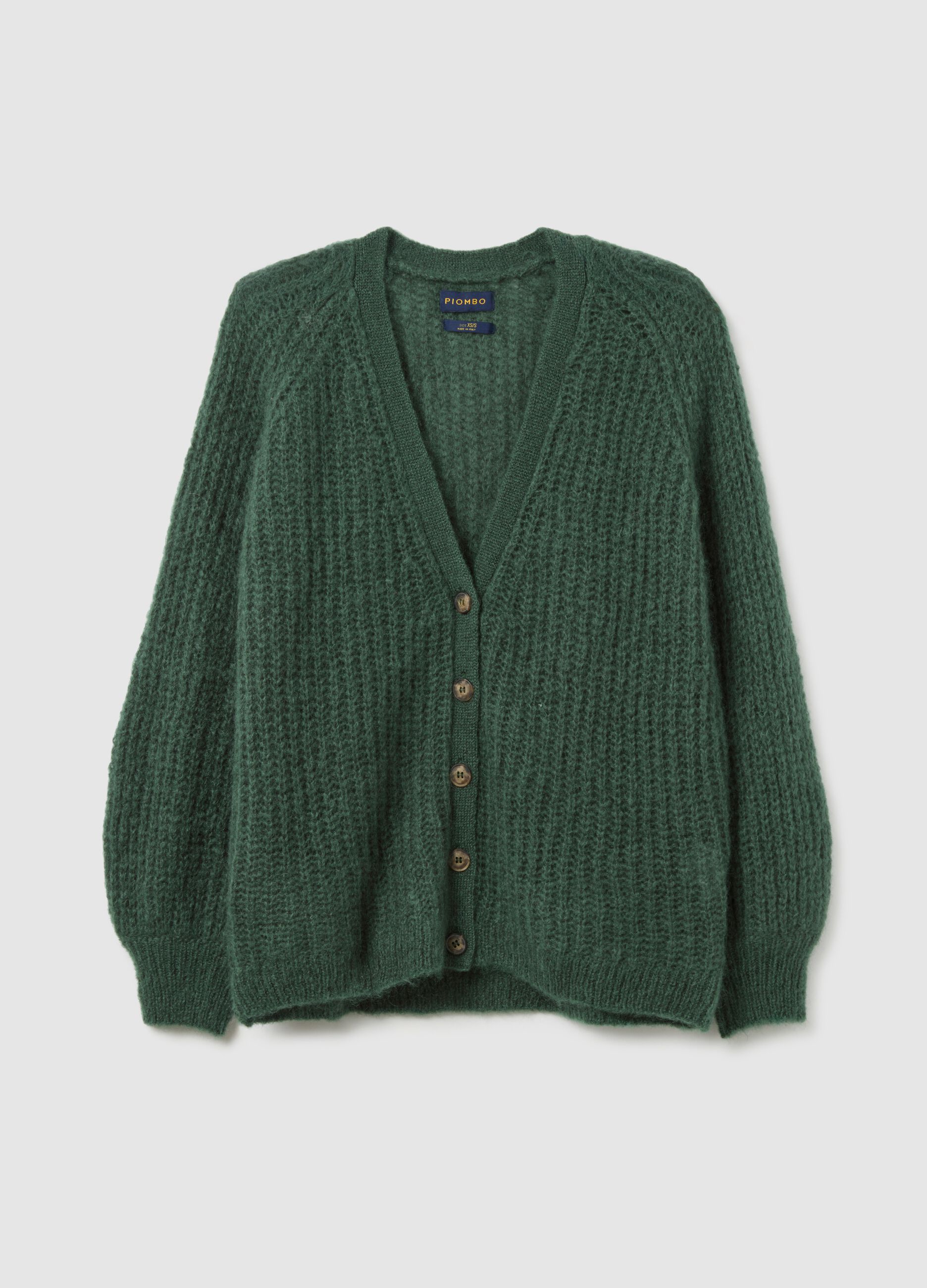 Deep V-neck green oversized cardigan