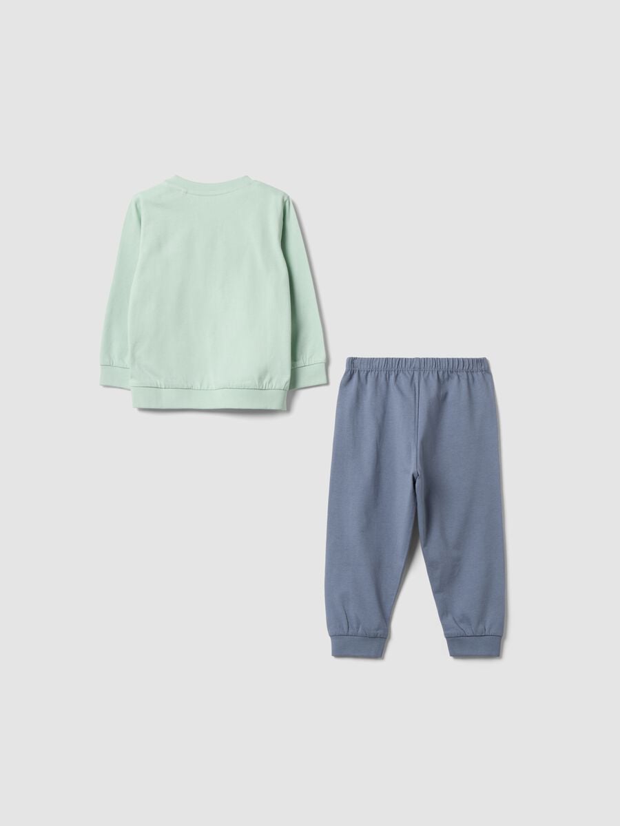 Pigiama lungo verde con stampa in cotone jersey organico per neonato e bimbo_1
