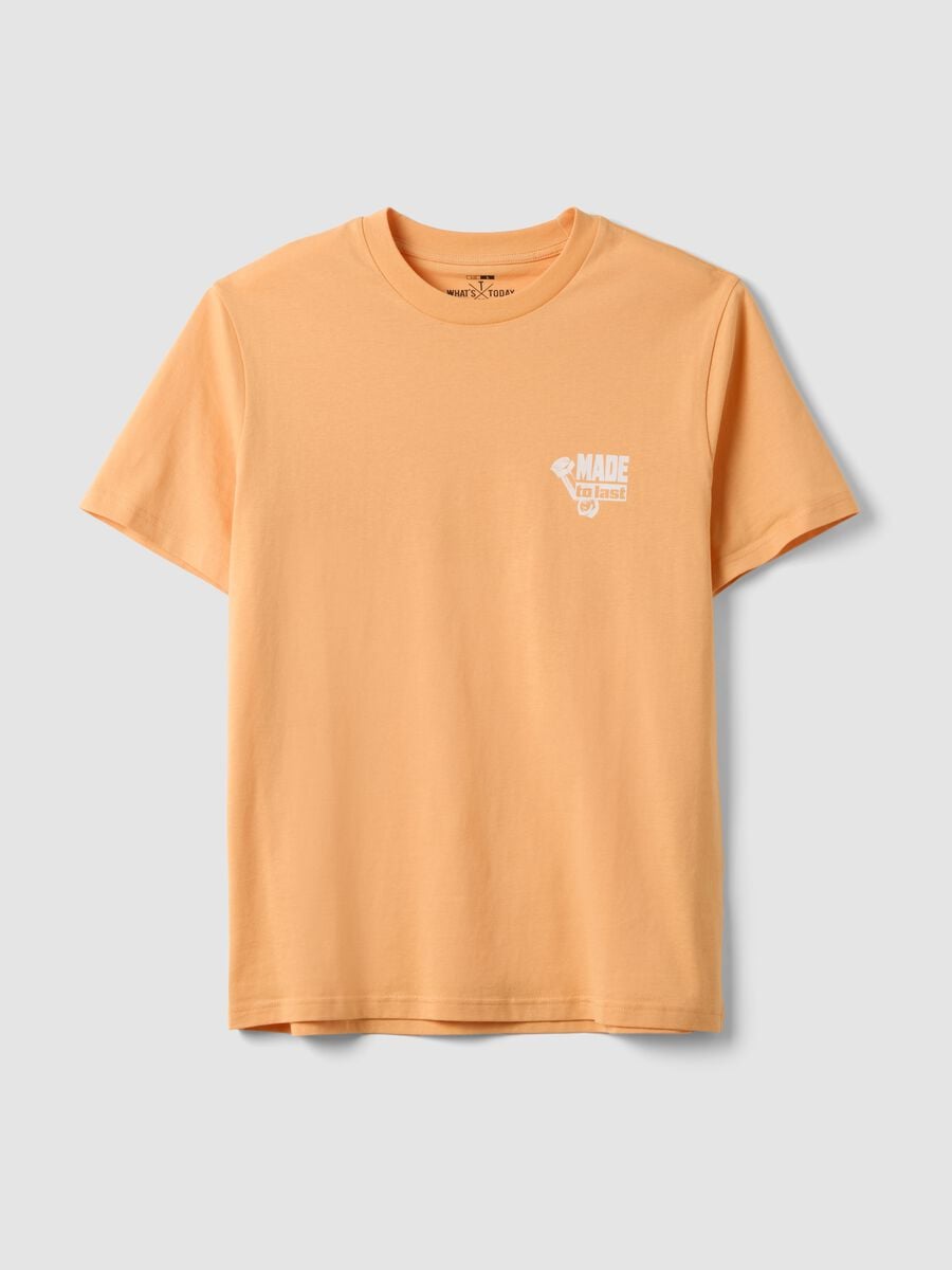 Orange pure cotton jersey T-shirt with chest print, regular fit_4