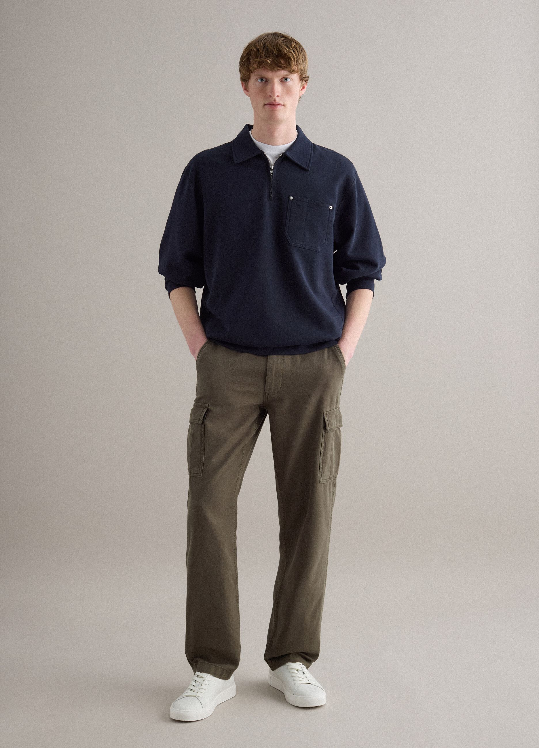 Blue Pure Cotton Regular Fit Sweatshirt with Half Zip and Collar