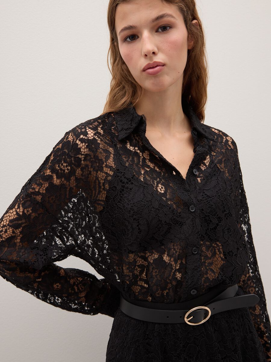 Black Transparent Lace Regular Fit Shirt_0