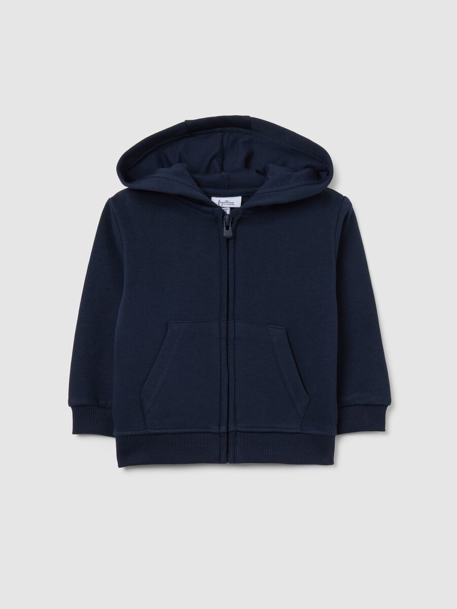 Blue pure cotton regular fit baby hoodie with zip_0