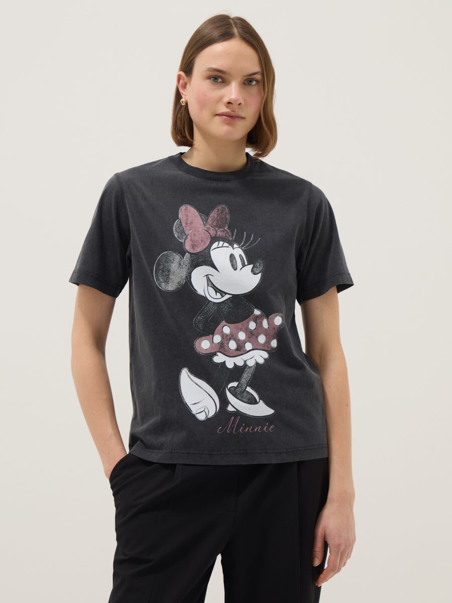 Grey pure cotton regular fit T-shirt with Minnie print_0