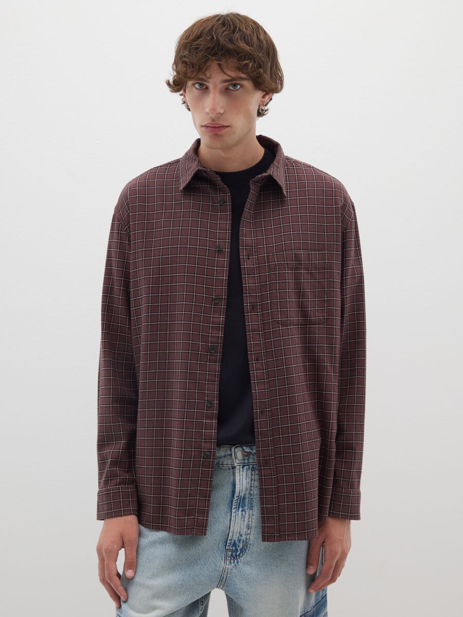 Oversized plaid pure cotton shirt_0