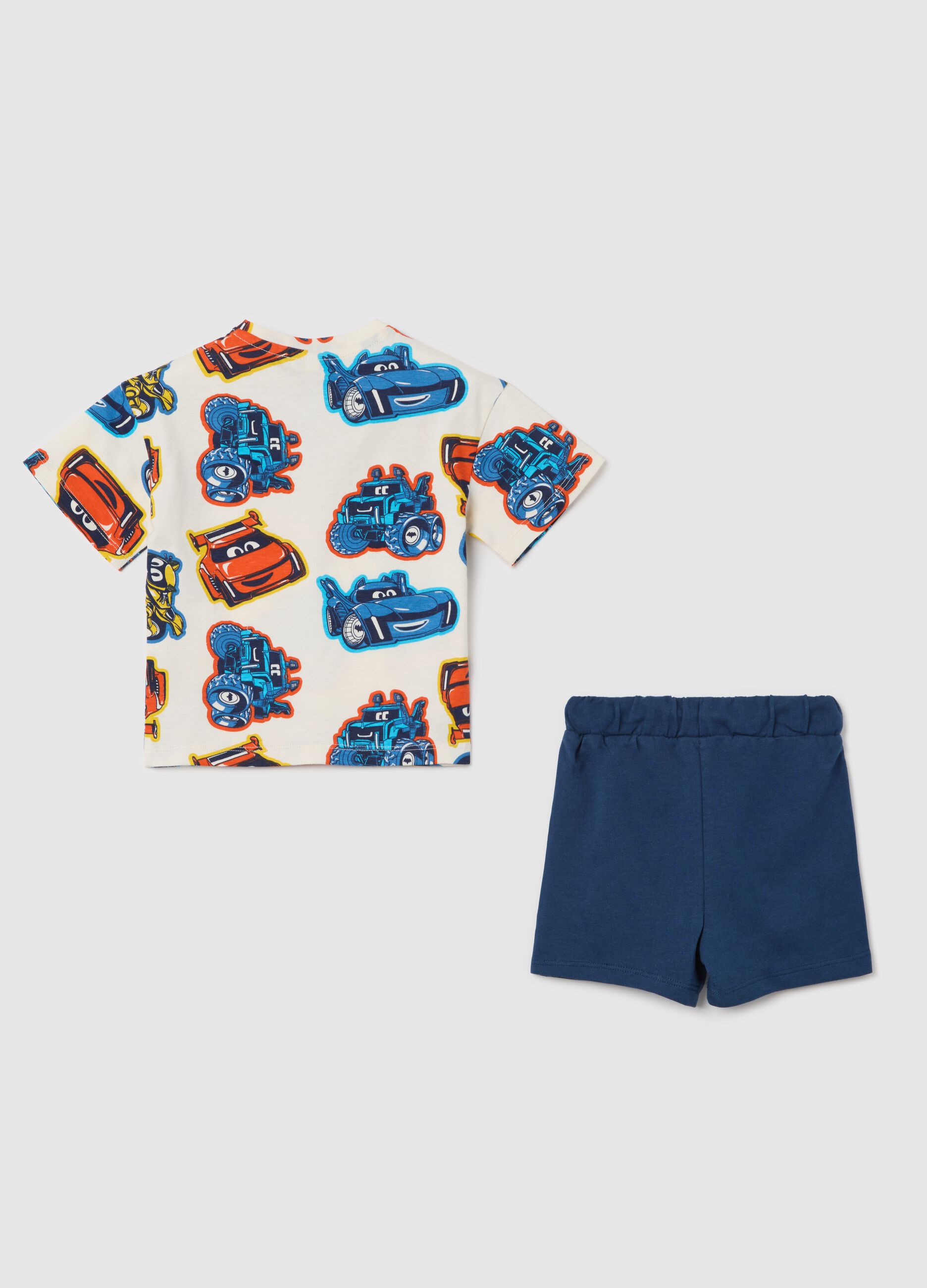 White and blue jogging set in cotton with Batwheels print