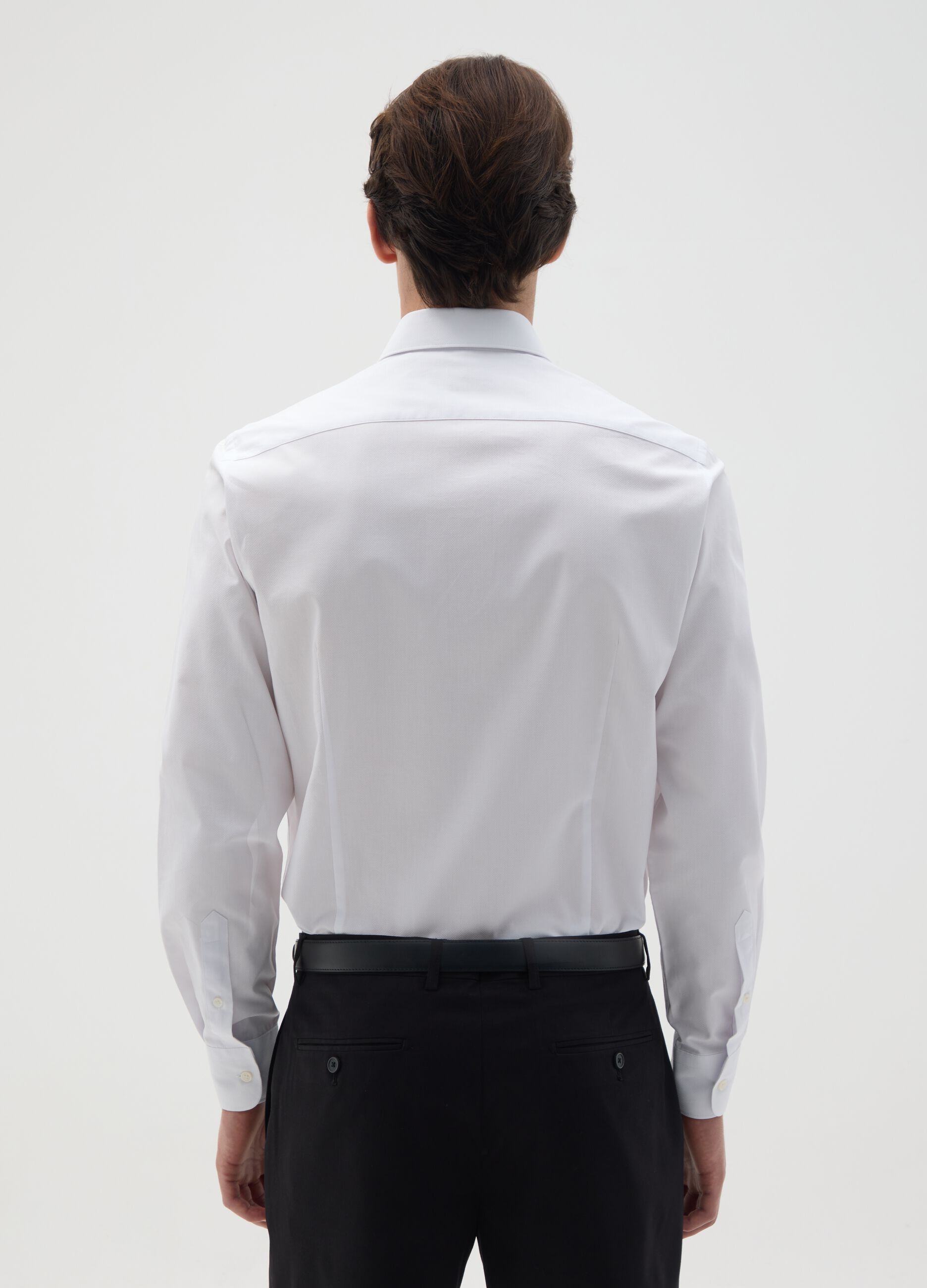 Men's pure white cotton slim fit shirt