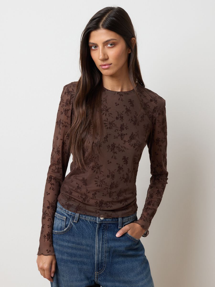 Brown T-shirt with floral patterns_1