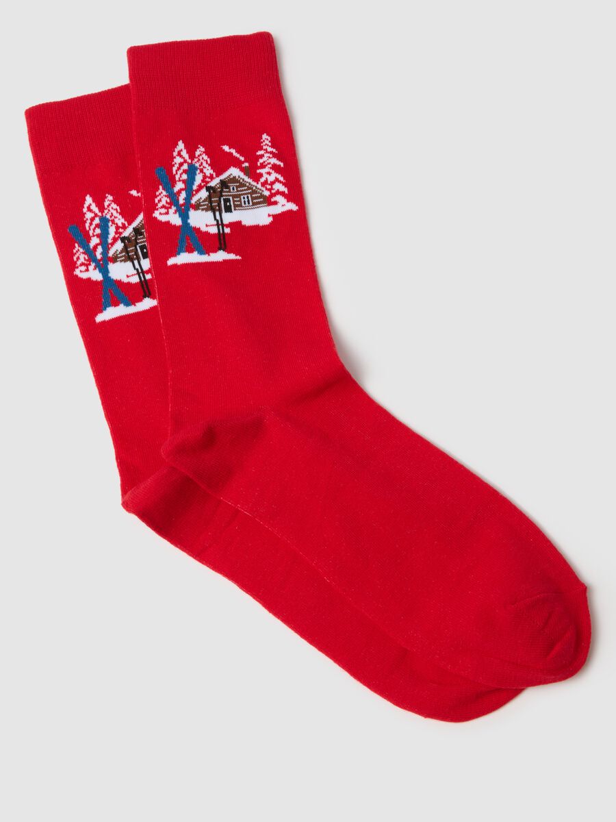 Red short cotton-blend socks with Christmas design_1
