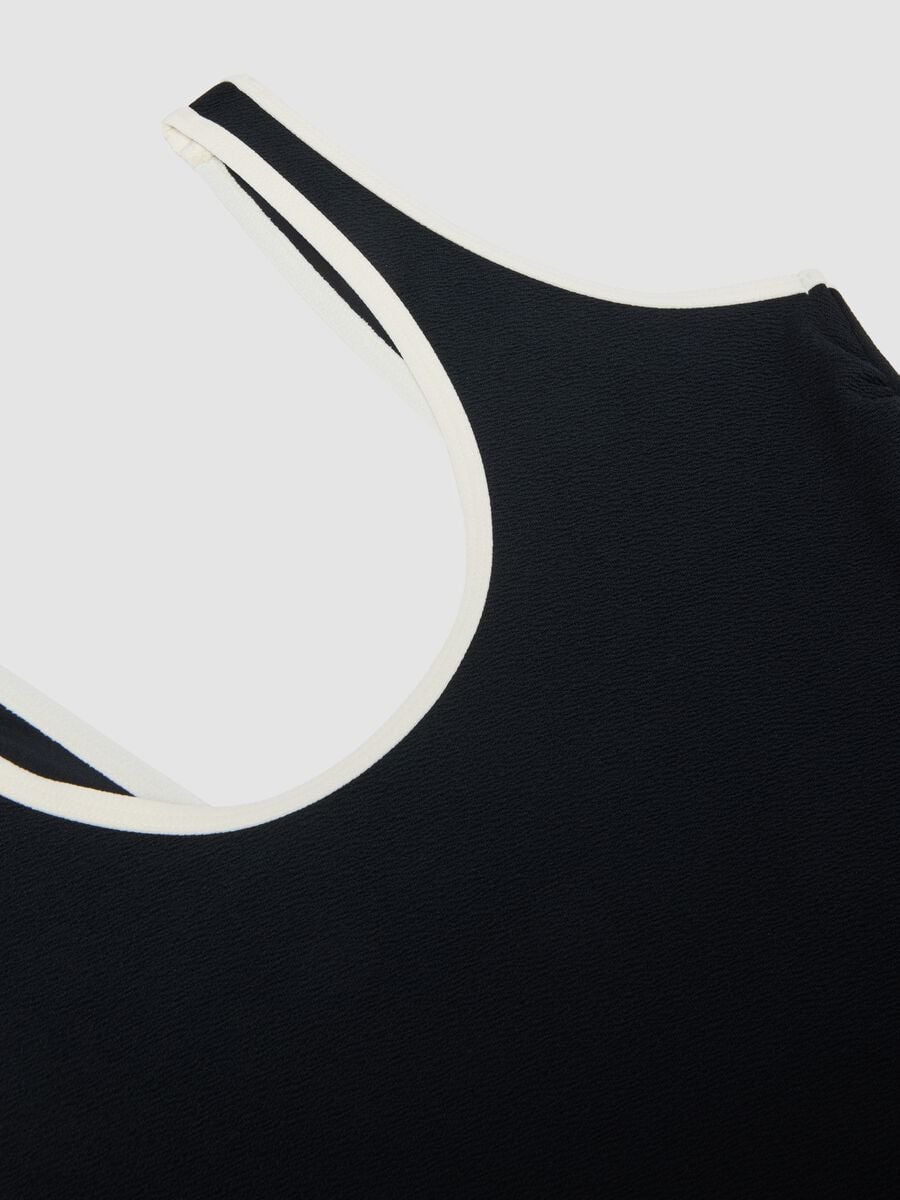Black stretch one-piece swimsuit with white trim_6