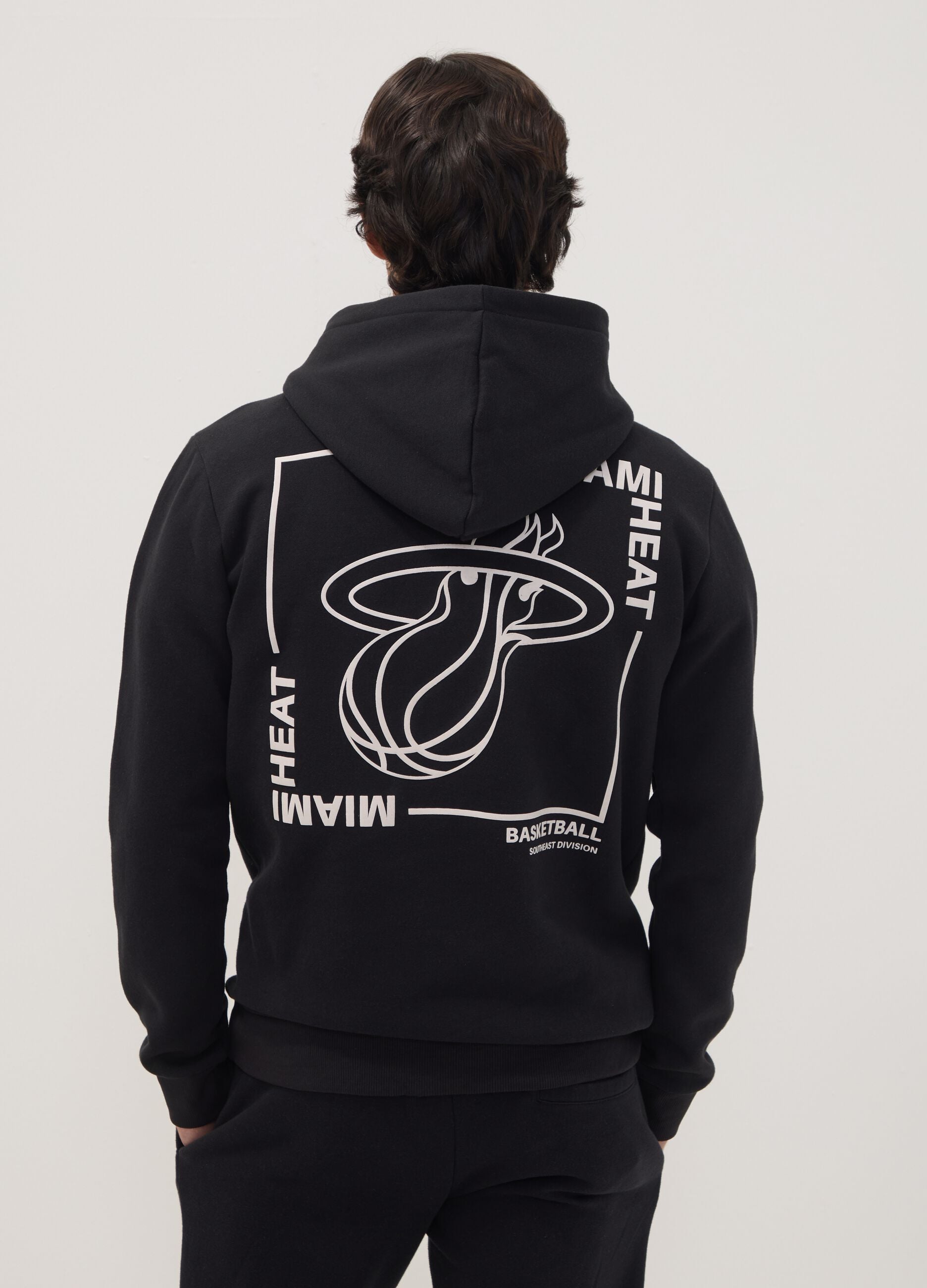 Black cotton-blend hoodie with Miami Heat print