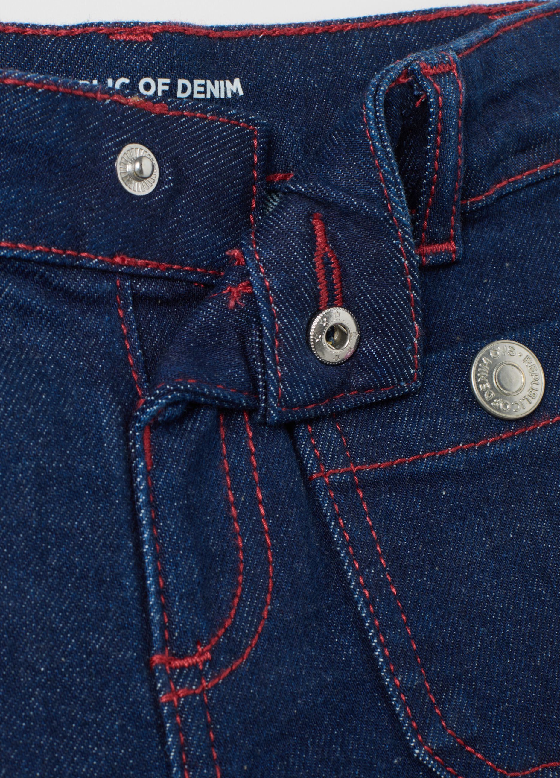Girls' blue denim culotte pants with embroidery