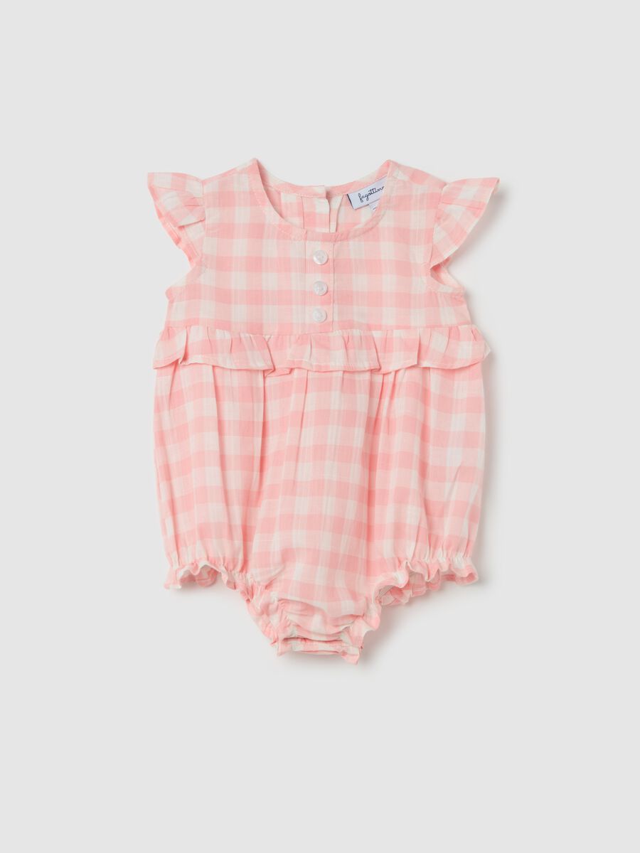 Cotton romper suit with check pattern_0