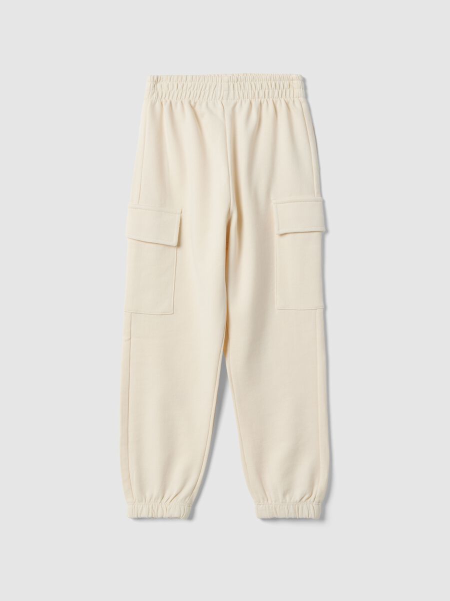 Beige pure cotton regular fit girls' cargo trousers_0