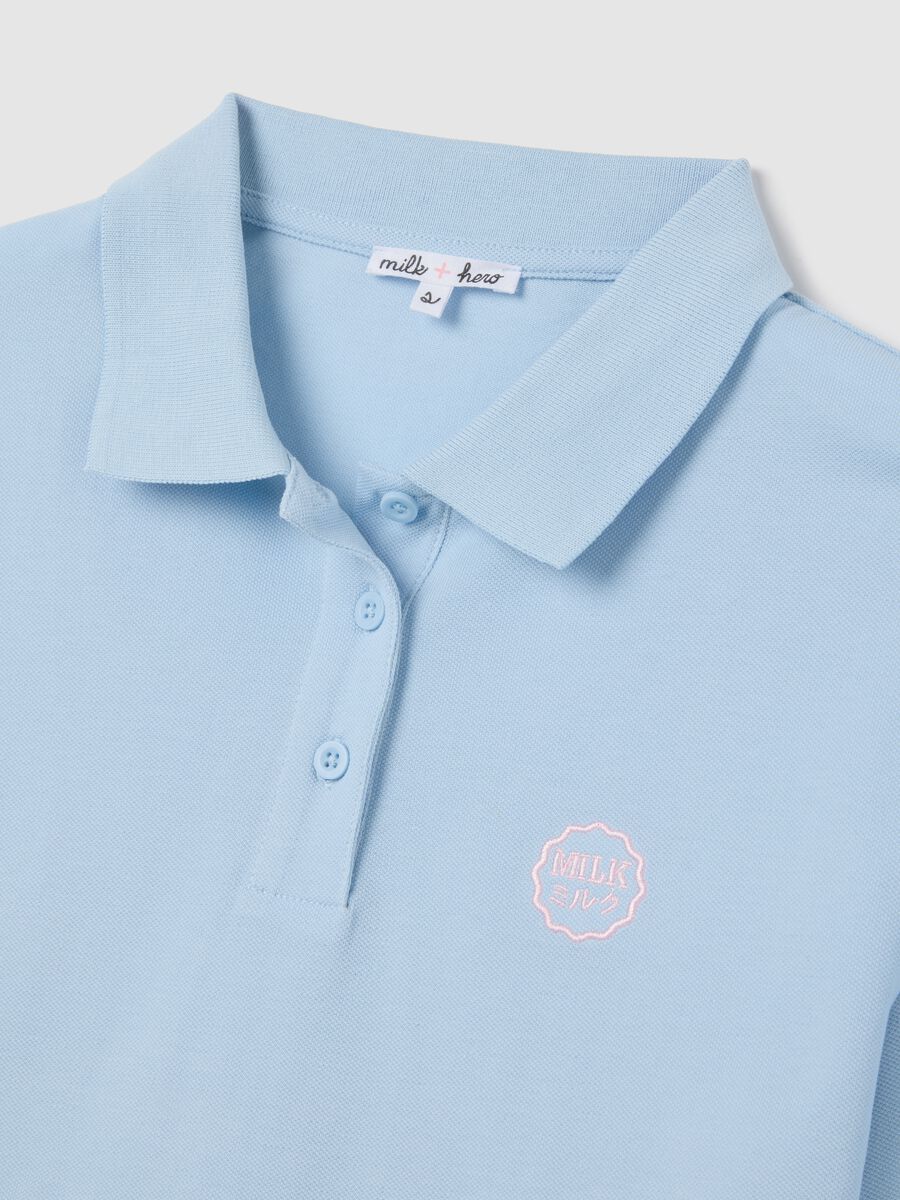 Women's blue pure cotton polo, regular fit with classic collar and embroidered logo_1