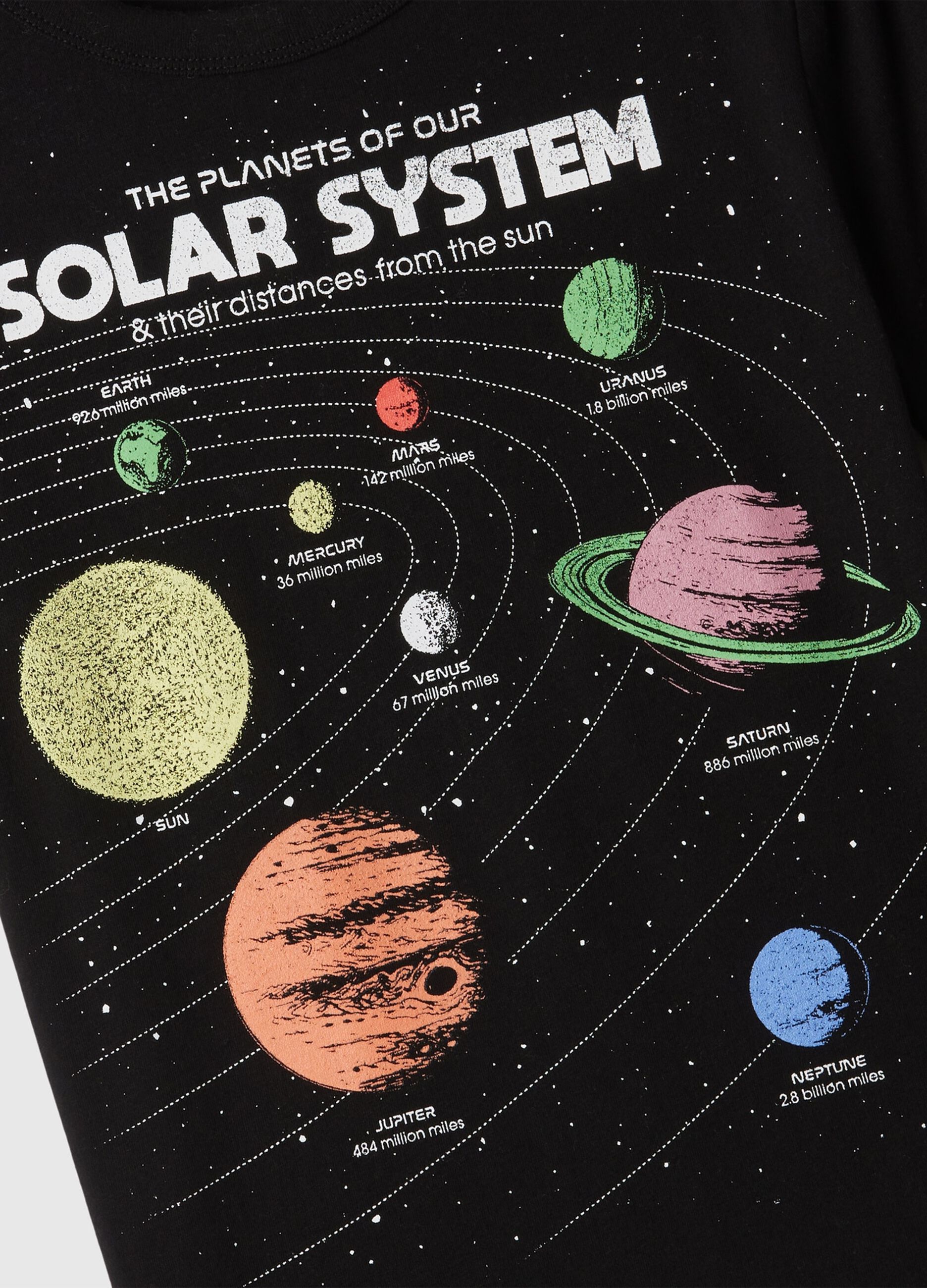 T-shirt in cotone con stampa sistema solare