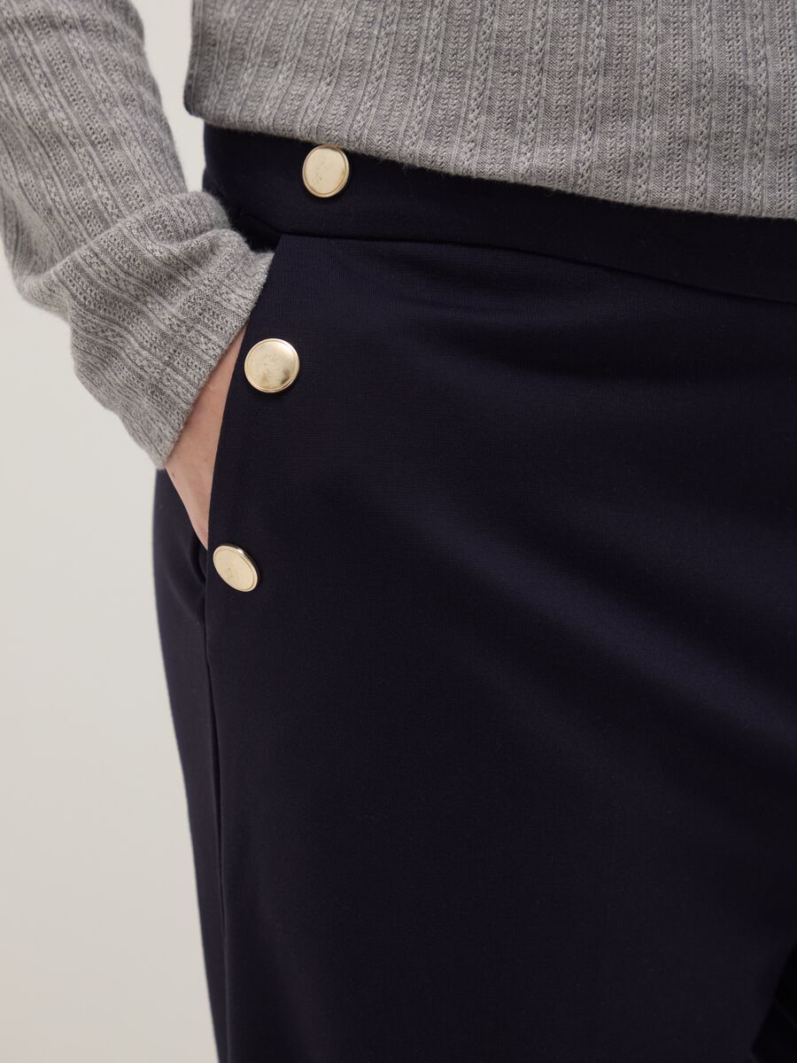 Blue Wide-Leg Trousers with Decorative Buttons_3